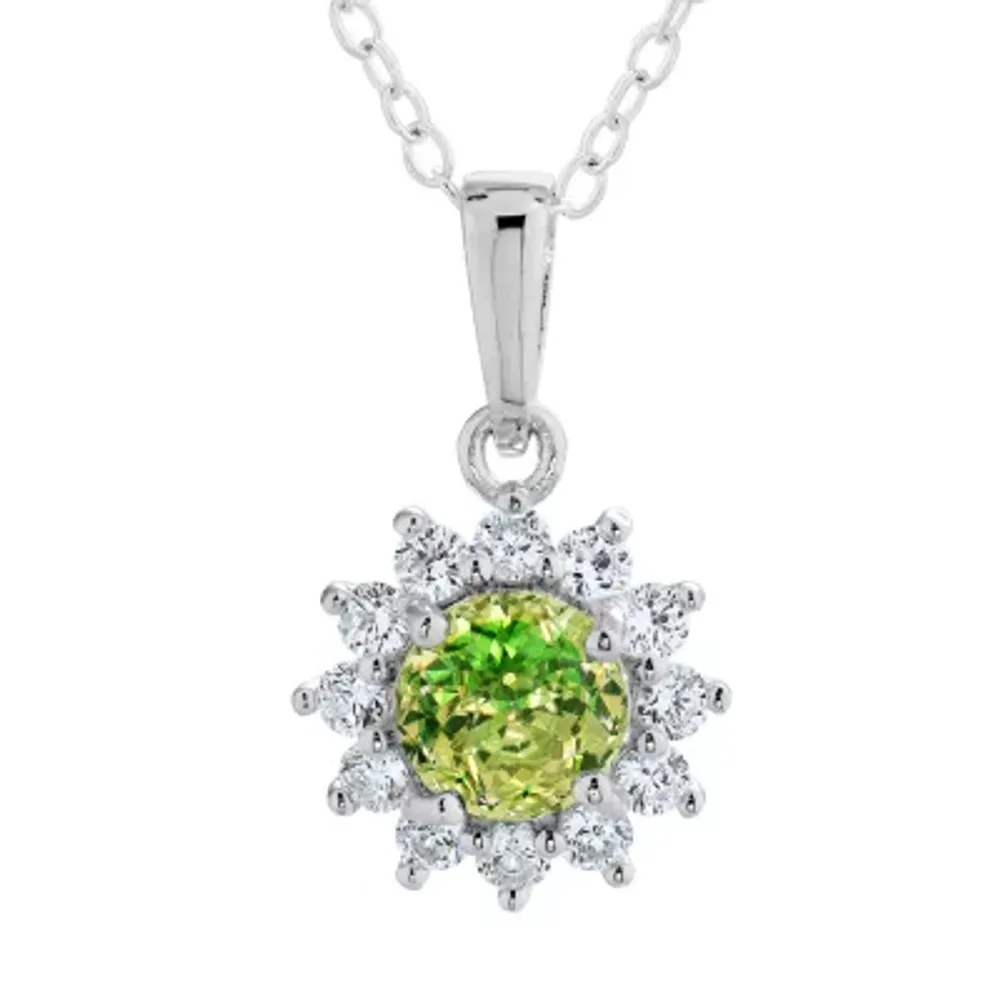 Starburst Womens Green Cubic Zirconia Sterling Silver Pendant Necklace