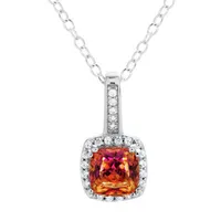 Womens Red Cubic Zirconia Sterling Silver Pendant Necklace