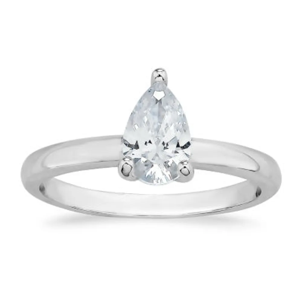 Womens White Cubic Zirconia Sterling Silver Solitaire Engagement Ring