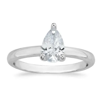 Womens White Cubic Zirconia Sterling Silver Solitaire Engagement Ring