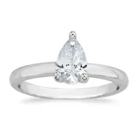 Womens White Cubic Zirconia Sterling Silver Solitaire Engagement Ring