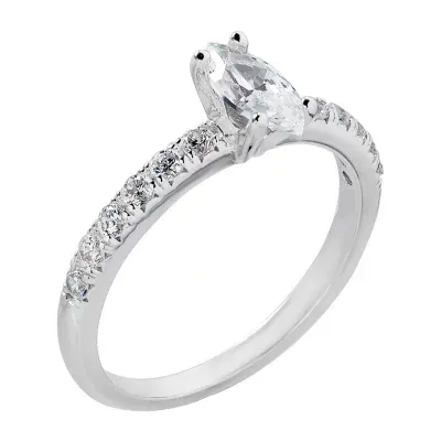 Womens White Cubic Zirconia Sterling Silver Engagement Ring