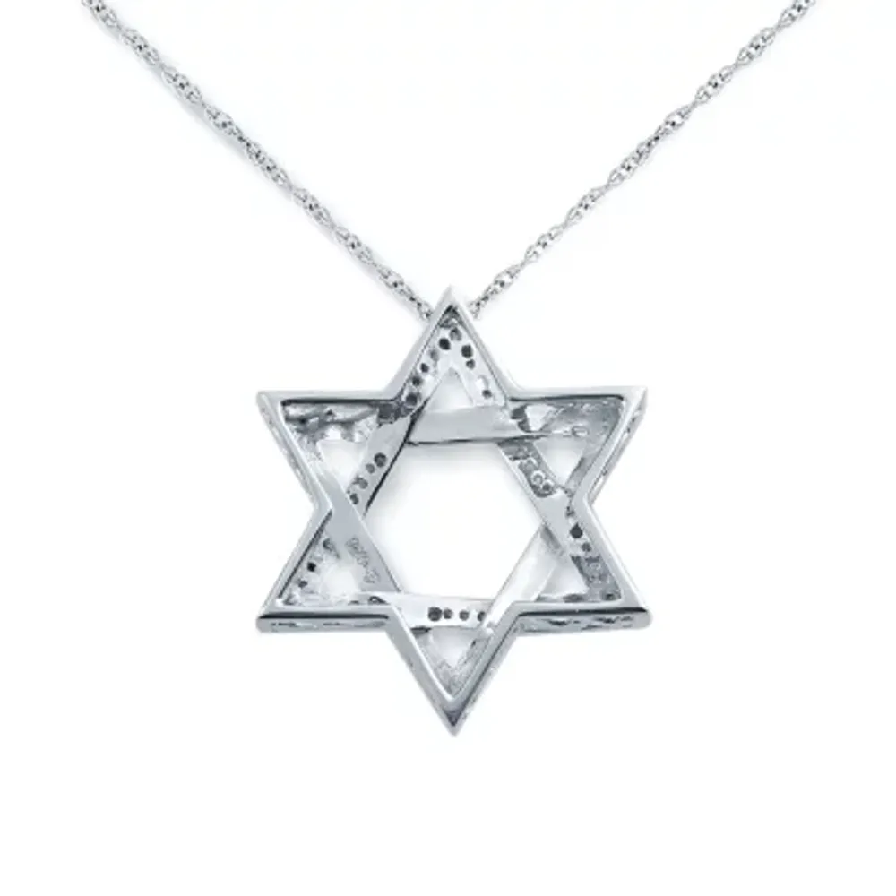Star Of David Womens 1/10 CT. T.W. Natural White Diamond Sterling Silver Star Pendant Necklace