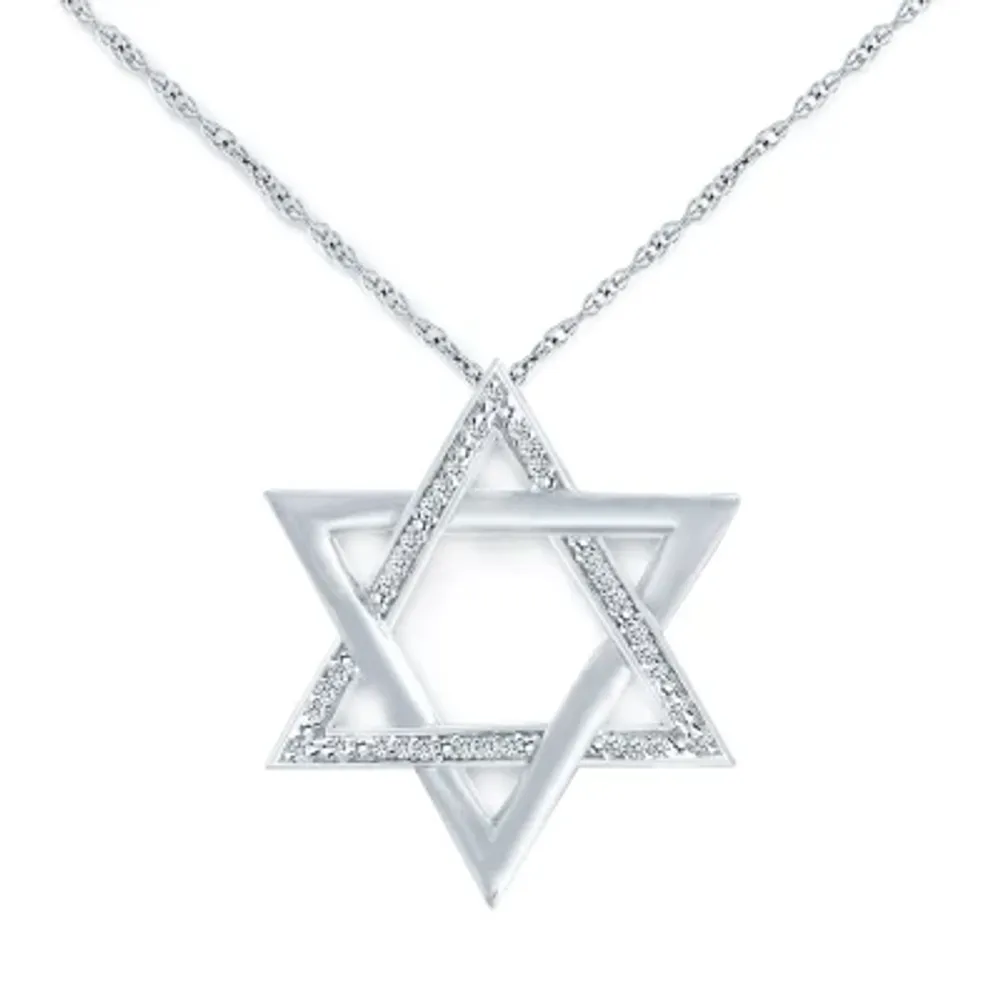 Star Of David Womens 1/10 CT. T.W. Natural White Diamond Sterling Silver Star Pendant Necklace