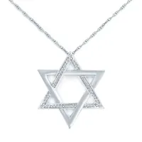 Star Of David Womens 1/10 CT. T.W. Natural White Diamond Sterling Silver Star Pendant Necklace