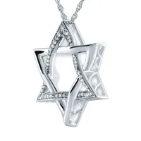 Star Of David Womens 1/10 CT. T.W. Natural White Diamond Sterling Silver Star Pendant Necklace