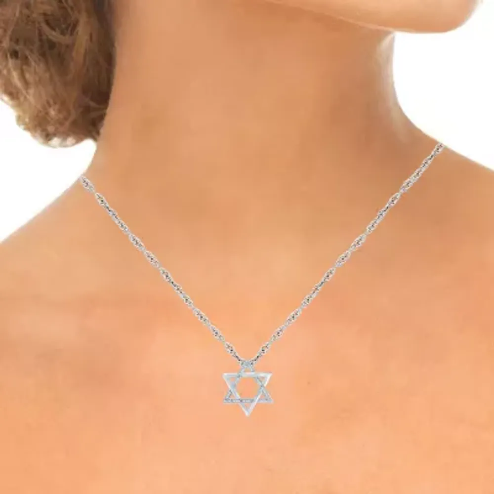 Star Of David Womens 1/10 CT. T.W. Natural White Diamond Sterling Silver Star Pendant Necklace