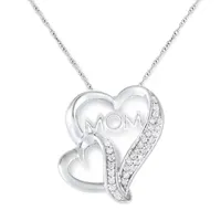 Mom" Womens 1/10 CT. T.W. Mined Diamond Sterling Silver Heart Pendant Necklace