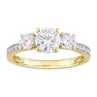 Womens Lab Created White Moissanite 10K Gold 3-Stone Engagement Ring