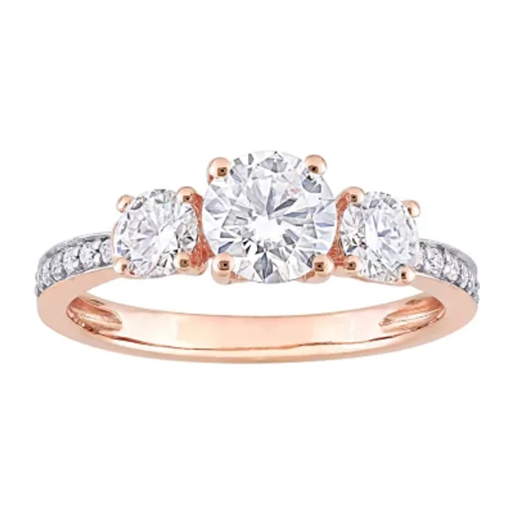 Womens 3/ CT. T.W. Lab Created White Moissanite 10K Rose Gold 3-Stone Engagement Ring