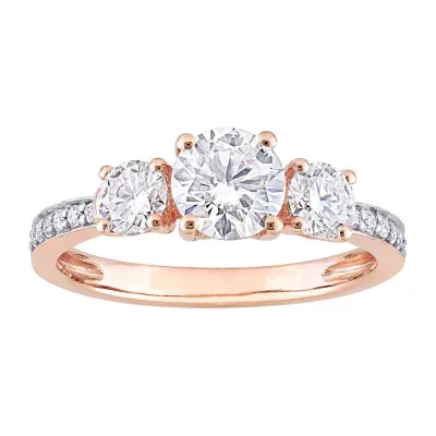 Womens 3/ CT. T.W. Lab Created White Moissanite 10K Rose Gold 3-Stone Engagement Ring