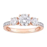 Womens Lab Created White Moissanite 10K Rose Gold 3-Stone Engagement Ring