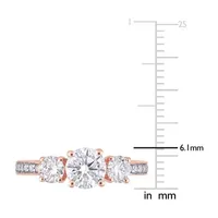 Womens Lab Created White Moissanite 10K Rose Gold 3-Stone Engagement Ring