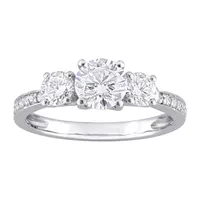 Womens Lab Created White Moissanite 10K Gold 3-Stone Engagement Ring