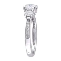 Womens Lab Created White Moissanite 10K Gold 3-Stone Engagement Ring