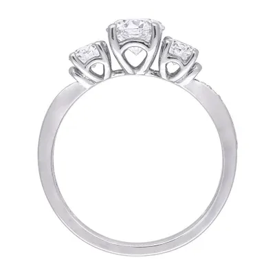 Womens Lab Created White Moissanite 10K Gold 3-Stone Engagement Ring