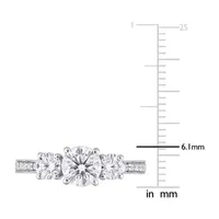 Womens Lab Created White Moissanite 10K Gold 3-Stone Engagement Ring