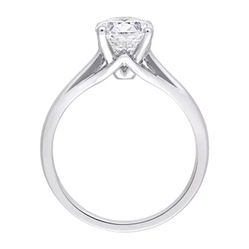 Womens Lab Created White Moissanite 10K Gold Solitaire Engagement Ring