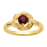 Womens Lab Created Red Ruby 18K Gold Over Silver Cocktail Ring