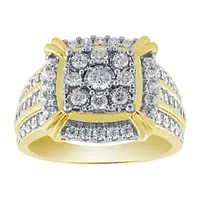 Womens 1 CT. T.W. Genuine White Diamond 10K Gold Cushion Side Stone Cocktail Ring