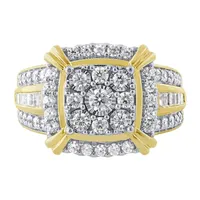 Womens 1 CT. T.W. Genuine White Diamond 10K Gold Cushion Side Stone Cocktail Ring