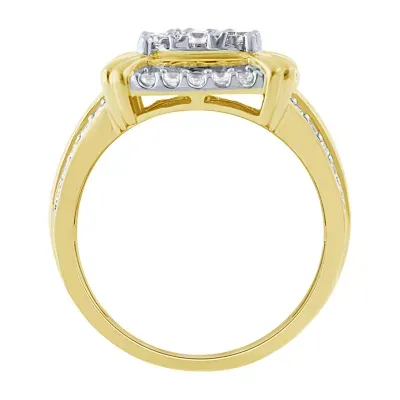 Womens 1 CT. T.W. Genuine White Diamond 10K Gold Cushion Side Stone Cocktail Ring