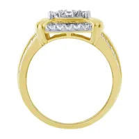 Womens 1 CT. T.W. Genuine White Diamond 10K Gold Cushion Side Stone Cocktail Ring