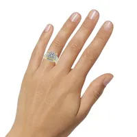 Womens 1 CT. T.W. Genuine White Diamond 10K Gold Cushion Side Stone Cocktail Ring