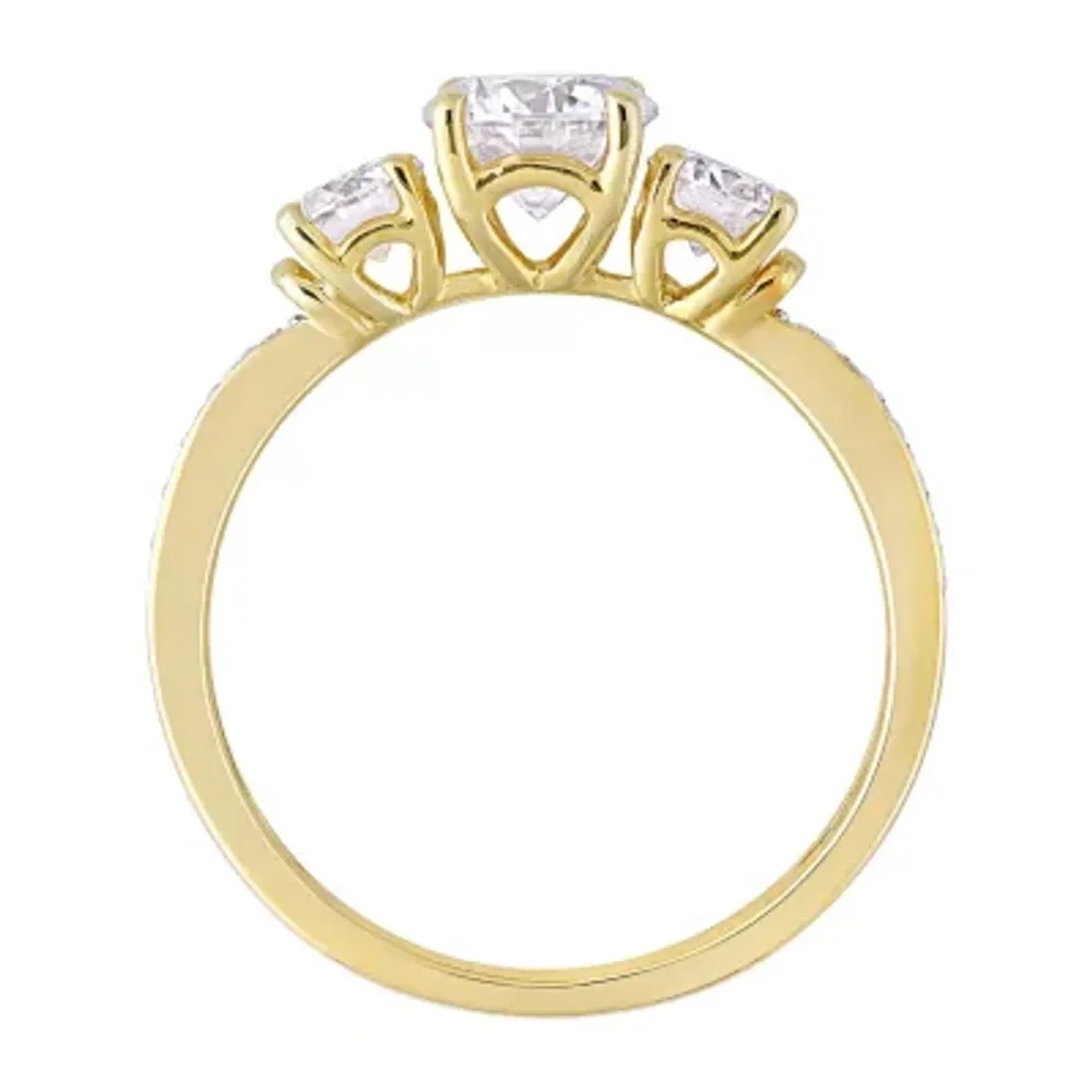 Womens Lab Created White Moissanite 10K Gold 3-Stone Engagement Ring