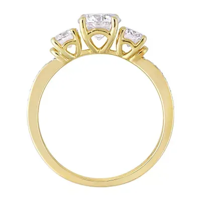 Womens Lab Created White Moissanite 10K Gold 3-Stone Engagement Ring