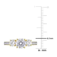 Womens Lab Created White Moissanite 10K Gold 3-Stone Engagement Ring