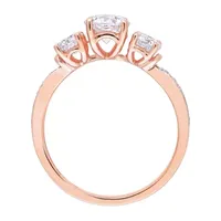 Womens Lab Created White Moissanite 10K Rose Gold 3-Stone Engagement Ring