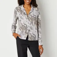 Worthington Womens Long Sleeve Camp Shirt