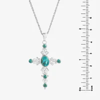 Womens Blue Turquoise Sterling Silver Cross Pendant Necklace