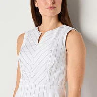 Liz Claiborne Womens Sleeveless Striped Sheath Dress