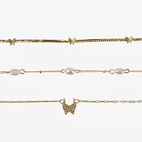 Arizona Gold Tone 3-pc. Simulated Pearl 12 Inch Link Butterfly Necklace Set