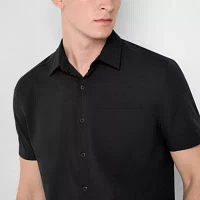 Stylus Mens Regular Fit Short Sleeve Textured Button-Down Shirt