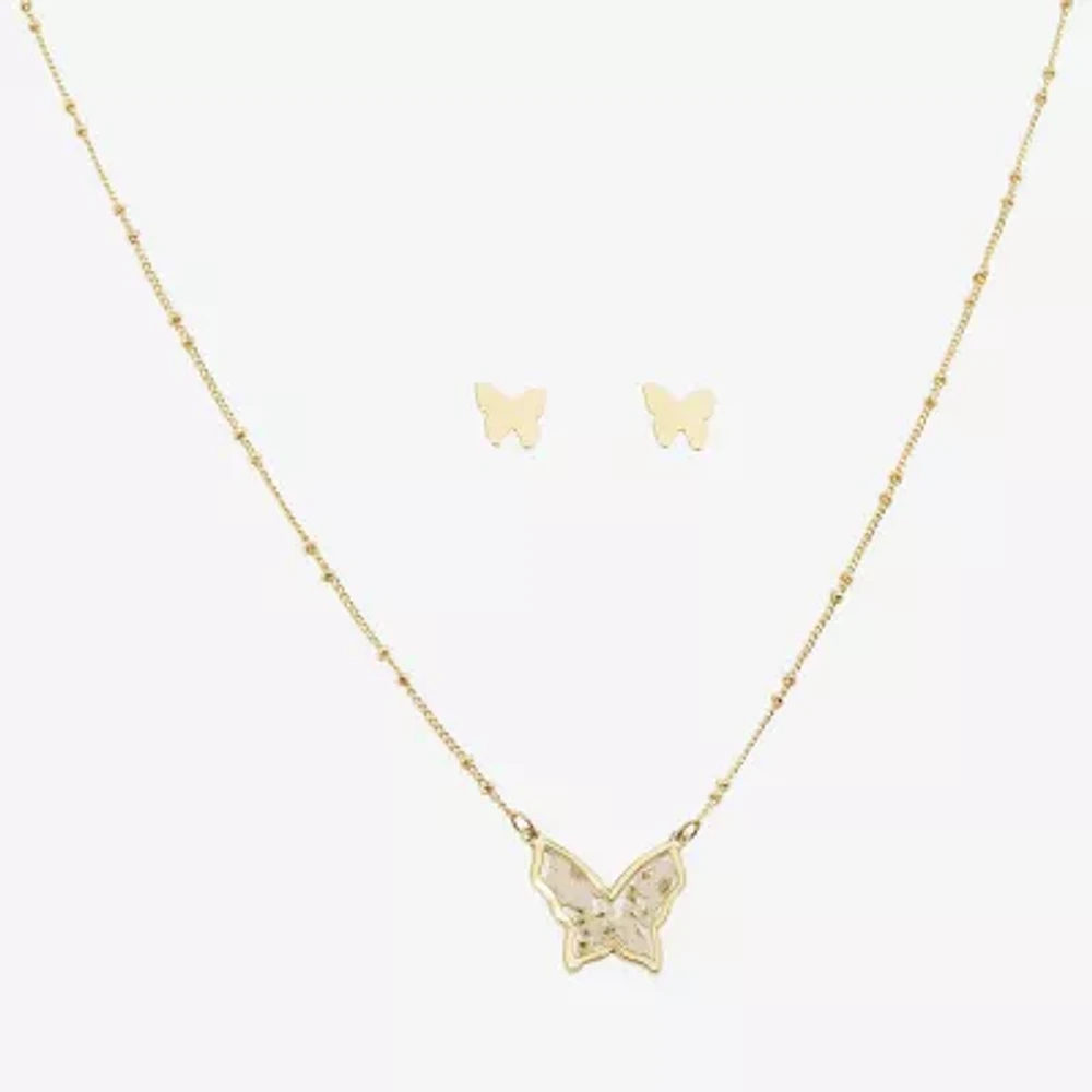 Arizona Gold Tone Stud Earrings & Pendant Necklace Gold Tone Butterfly 2-pc. Jewelry Set