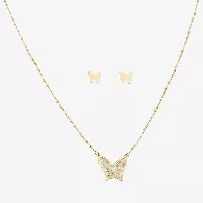 Arizona Gold Tone Stud Earrings & Pendant Necklace Gold Tone Butterfly 2-pc. Jewelry Set