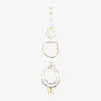 Arizona Gold Tone Stud Huggie & Drop Gold Tone Butterfly Flower 6 Pair Earring Set