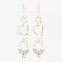 Arizona Gold Tone Stud Huggie & Drop Gold Tone Butterfly Flower 6 Pair Earring Set
