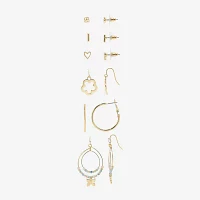 Arizona Gold Tone Stud Huggie & Drop Gold Tone Butterfly Flower 6 Pair Earring Set