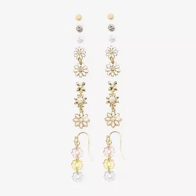 Arizona Gold Tone Stud & Drop Gold Tone Flower 6 Pair Earring Set