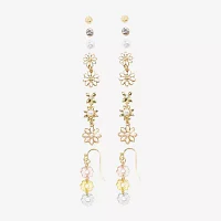 Arizona Gold Tone Stud & Drop Gold Tone Flower 6 Pair Earring Set