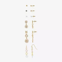 Arizona Gold Tone Stud & Drop Gold Tone Flower 6 Pair Earring Set