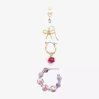 Arizona Gold Tone Stud Huggie & Drop Womens Bow Flower Heart 6 Pair Earring Set