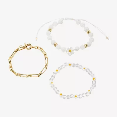 Arizona Gold Tone Beaded & Charm Womens 3-pc. Bracelet Set