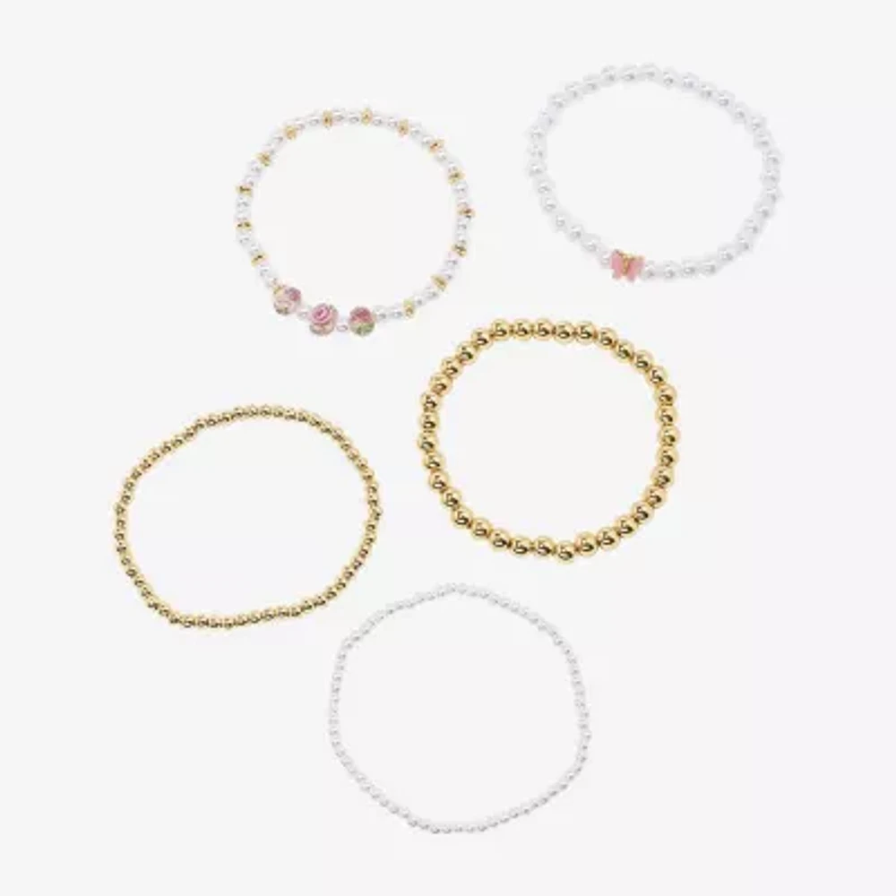Arizona Gold Tone Beaded Stretch Womens 5-pc. Bracelet Set