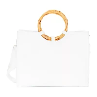 SOL and MER Orange Beaded Bamboo Handle Tote Bag