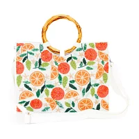 SOL and MER Orange Beaded Bamboo Handle Tote Bag